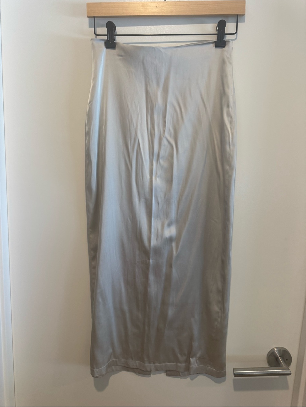 Enza Costa Satin Silver Slip Skirt - Women's Elegant Midi